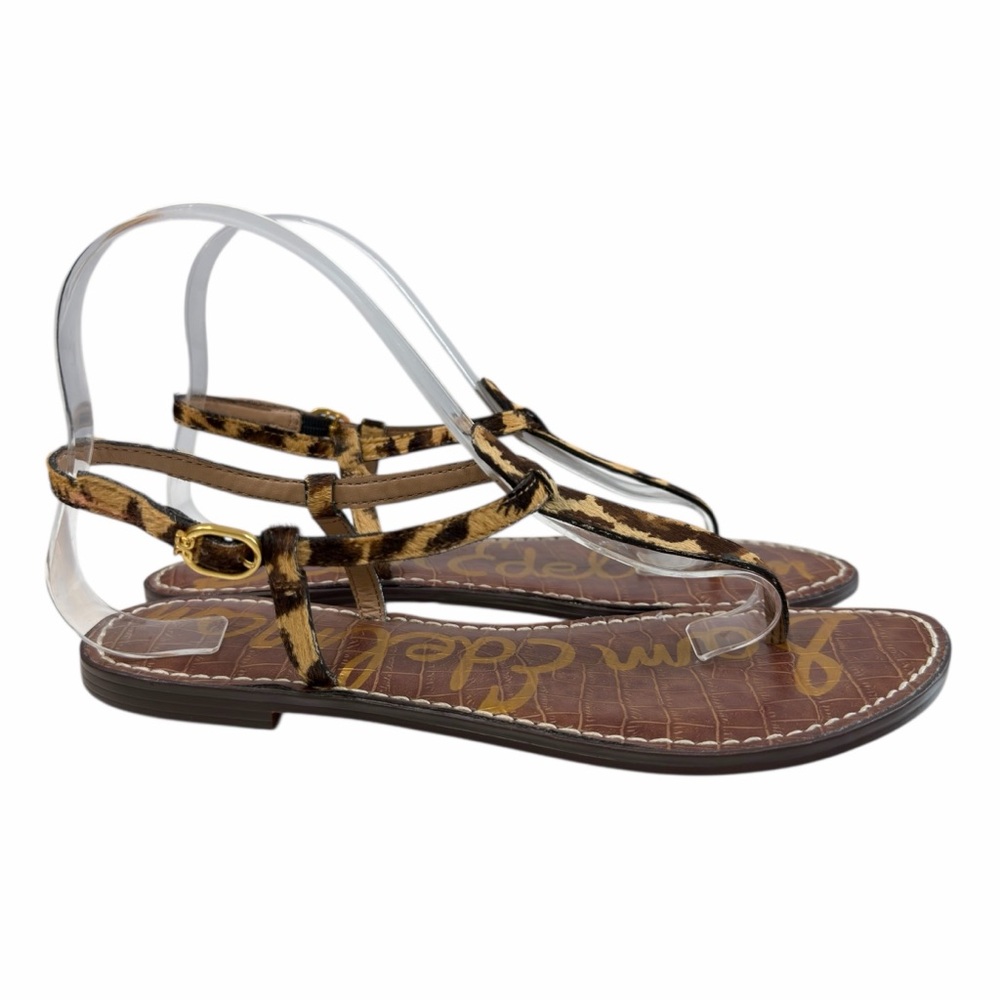 Sam Edelman Gigi Thong Flat Sandals in Leopard Brahma Hair Leather Size 8M - Picture 4 of 16